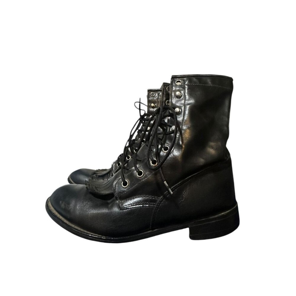 VTG Texas All American Made Lace Up Black Faux Kiltie Boots Women's Size 6.5M